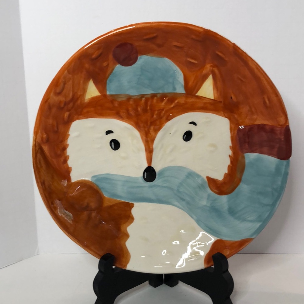 Textured Red Fox Earthenware Hand Painted Holiday Salad Candy Plate